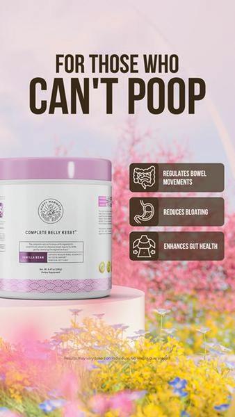 A 9:16 vertical ad creative for a belly reset supplement, using a bold, plain-text hook to address constipation directly.